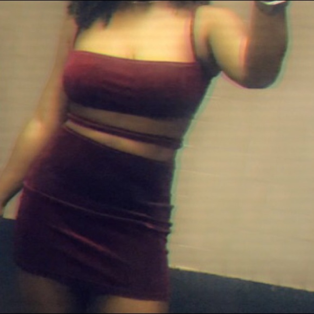 Wine color velvet dress
